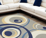 7' X 10' Gray and Blue Geometric Power Loom Area Rug