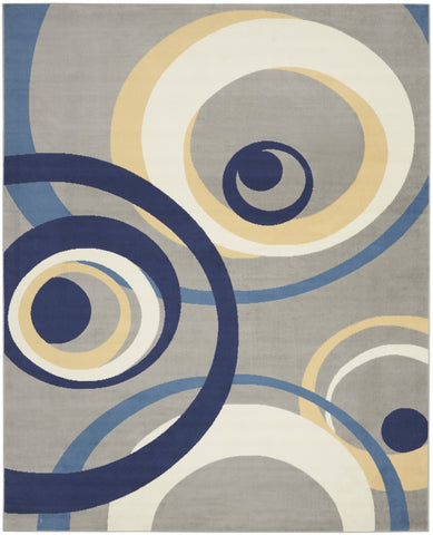 7' X 10' Gray and Blue Geometric Power Loom Area Rug