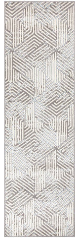 8' Gray And Ivory Geometric Runner Rug