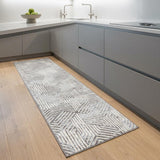 8' Gray And Ivory Geometric Runner Rug