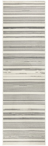 8' Gray And Ivory Striped Distressed Runner Rug