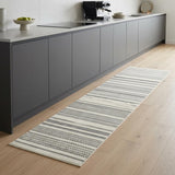 8' Gray And Ivory Striped Distressed Runner Rug