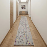 10' Gray Floral Vines Runner Rug