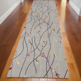 10' Gray Floral Vines Runner Rug