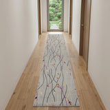 12' Gray Floral Vines Runner Rug