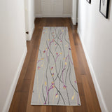 8' Gray And Pink Floral Runner Rug