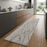 8' Gray And Pink Floral Runner Rug