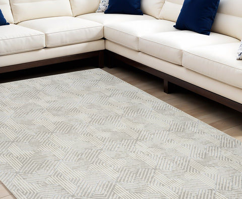 8' X 10' Gray and Ivory Geometric Power Loom Area Rug