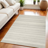 5' X 7' Gray and Ivory Striped Power Loom Distressed Area Rug