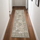 8' Green And Ivory Medallion Distressed Runner Rug