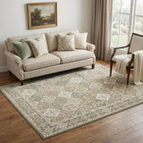 5' X 7' Green and Ivory Medallion Power Loom Distressed Area Rug