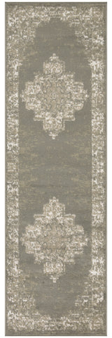 8' Green And Ivory Medallion Distressed Runner Rug