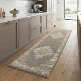 8' Green And Ivory Medallion Distressed Runner Rug