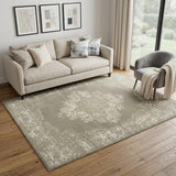 5' X 7' Green and Ivory Medallion Power Loom Distressed Area Rug