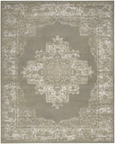 8' X 10' Green and Ivory Medallion Power Loom Distressed Area Rug