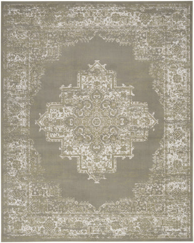 8' X 10' Green and Ivory Medallion Power Loom Distressed Area Rug