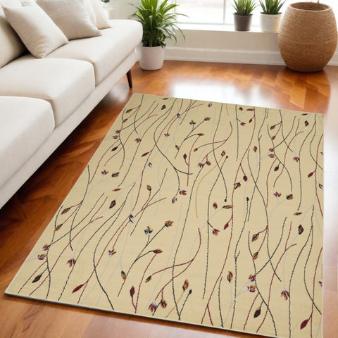 5' X 7' Red and Ivory Floral Power Loom Area Rug