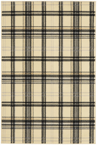 5' X 7' Beige and Black Plaid Power Loom Area Rug