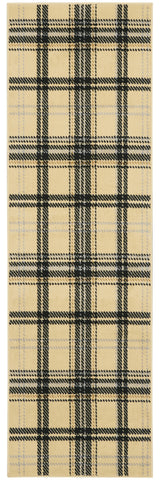 8' Beige And Black Plaid Runner Rug