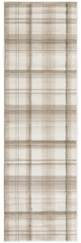 8' Beige And Ivory Plaid Runner Rug
