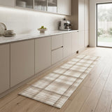 8' Beige And Ivory Plaid Runner Rug