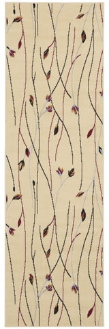 8' Beige And Black Floral Runner Rug