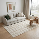 5' X 7' Beige and Ivory Plaid Power Loom Area Rug