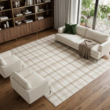 8' X 10' Beige and Ivory Plaid Power Loom Area Rug