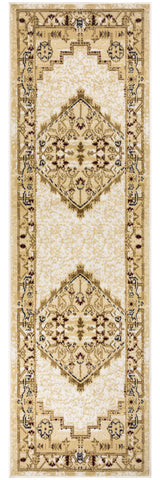 8' Beige And Ivory Medallion Distressed Runner Rug