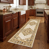 8' Beige And Ivory Medallion Distressed Runner Rug