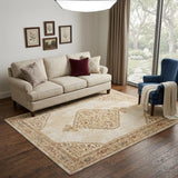 5' X 7' Beige and Ivory Medallion Power Loom Distressed Area Rug