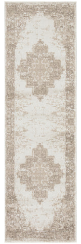 8' Beige And Ivory Medallion Distressed Runner Rug