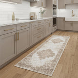 8' Beige And Ivory Medallion Distressed Runner Rug
