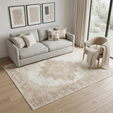 5' X 7' Beige and Ivory Medallion Power Loom Distressed Area Rug
