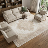 8' X 10' Beige and Ivory Medallion Power Loom Distressed Area Rug
