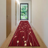 12' Red Black And Ivory Floral Vines Runner Rug