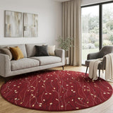 8' Red Black and Ivory Round Floral Vines Power Loom Area Rug