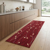 8' Red Black And Ivory Floral Vines Runner Rug