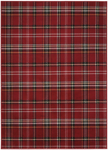 5' X 7' Red and Black Plaid Power Loom Area Rug