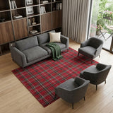 7' X 10' Red and Black Plaid Power Loom Area Rug