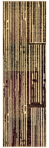 8' Tan Black and Red Striped Non Skid Runner Rug