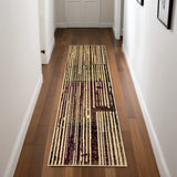8' Tan Black and Red Striped Non Skid Runner Rug