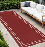 8' Brick Red And Ivory Indoor Outdoor Runner Rug