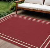 6' X 9' Brick Red And Ivory Indoor Outdoor Area Rug