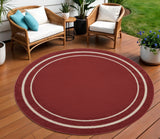 8' Brick Red And Ivory Round Indoor Outdoor Area Rug
