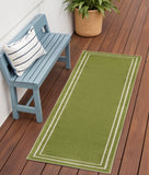 6' Green And Ivory Indoor Outdoor Runner Rug
