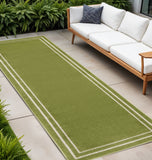 8' Green And Ivory Indoor Outdoor Runner Rug