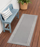 6' Gray And Ivory Indoor Outdoor Runner Rug