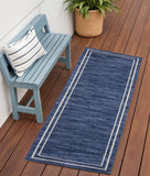 6' Navy Blue And Ivory Indoor Outdoor Runner Rug