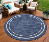 8' Navy Blue And Ivory Round Indoor Outdoor Area Rug